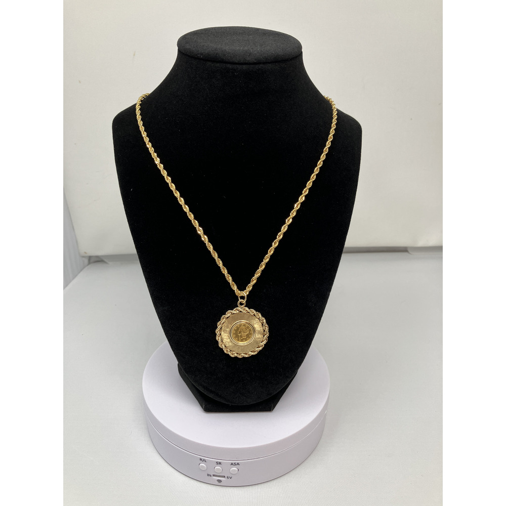 VTG 14K Disc Pendant w/1851-P Gold $1 Liberty Head & Gold-Plated Rope Chain